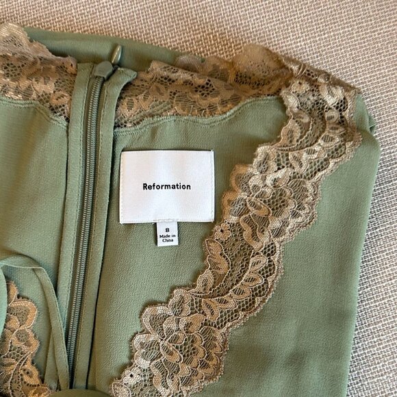 Reformation Green Midi Dress with Lace Trim - Picture 6 of 12